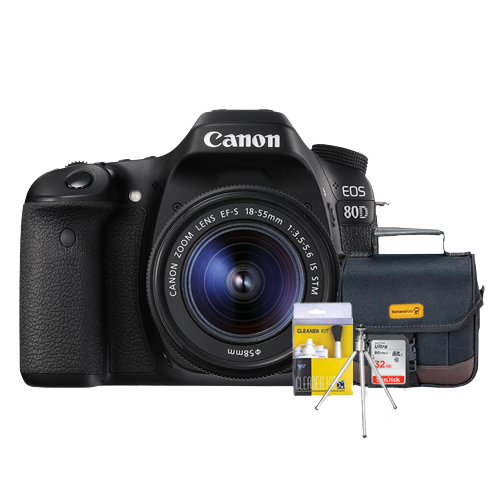 Canon 80D Kit 18-55mm + Bolsa + Cartão 32GB + Mini Tripé + Kit Limpeza