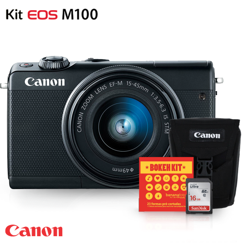 Kit Câmera Digital Canon EOS M100 Mirrorless com Lente 15-45mm