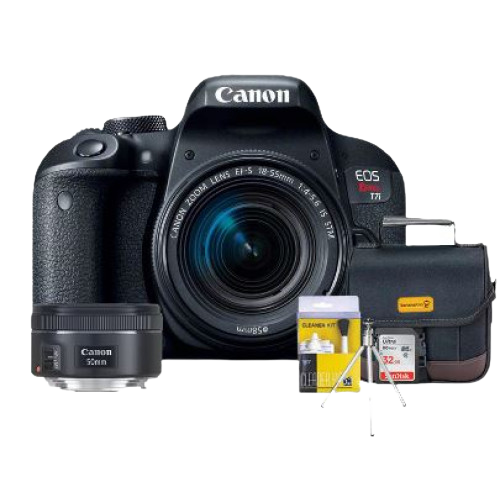 Canon T7i (800D) Kit Premium 18-55mm / 50mm   Bolsa   Cartão 32GB   Mini Tripé   Kit Limpeza