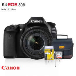  Canon 80D Kit 18-135mm + Bolsa + Cartão 32GB + Mini Tripé + Kit Limpeza