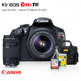 Canon T6 Kit Premium 18-55 / 75-300 + Bolsa + Cartão 32GB + Mini Tripé + Kit Limpeza 