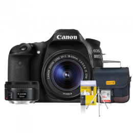 Canon 80D Kit Premium 18-55mm / 50mm + Bolsa + Cartão 32GB + Mini Tripé + Kit Limpeza