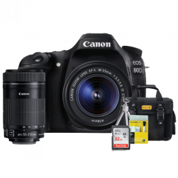 Canon 80D Kit Premium 18-55mm / 55-250mm + Bolsa + Cartão 32GB + Mini Tripé + Kit Limpeza