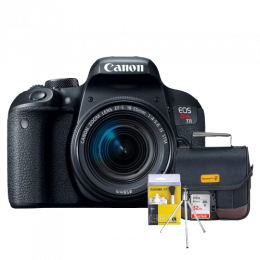 Câmera Canon T7i (800D) com Lente 18-55mm   Bolsa   Cartão 32GB   Mini Tripé   Kit Limpeza