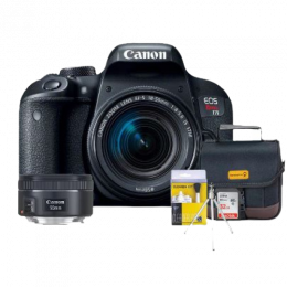 Canon T7i (800D) Kit Premium 18-55mm / 50mm   Bolsa   Cartão 32GB   Mini Tripé   Kit Limpeza